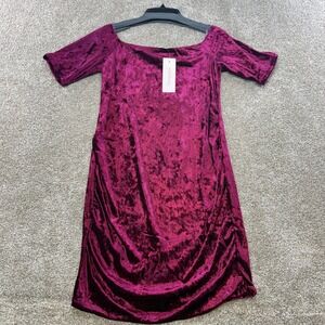 Coming Soon Maternity Burgundy Crushed Velvet Shoulder Dress Small NEW Holiday